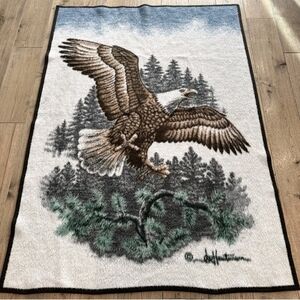 Vintage Biederlack Blanket Eagle Acrylic 78"x58" James Hautman Made in USA